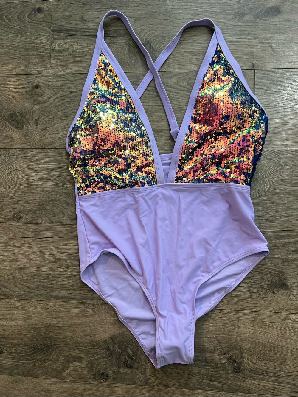 NWT Lavender One-Piece Swimsuit with Sequin Top